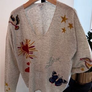 Johnny Was Grey Embroidered Women's Sweater